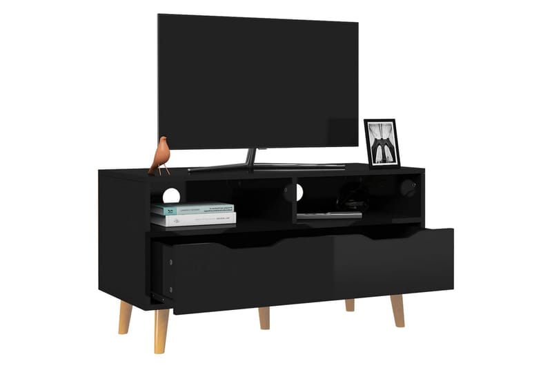 Tv-bänk svart högglans 90x40x48,5 cm spånskiva - Svart - Tv-bänkar