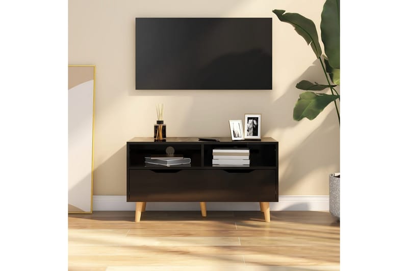 Tv-bänk svart högglans 90x40x48,5 cm spånskiva - Svart - Möbler - Vardagsrum - Tv-möbler & mediamöbler - Tv-bänkar