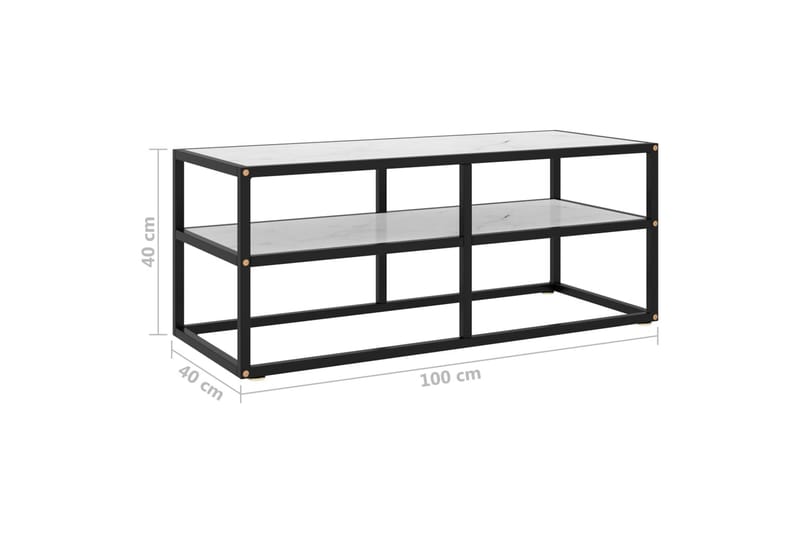 Tv-bänk svart med vit marmor glas 100x40x40 cm - Svart - Möbler - Vardagsrum - Tv-möbler & mediamöbler - Tv-bänkar