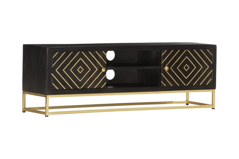 TV-bänk svart och guld 120x30x40 cm massivt mangoträ - Svart - Möbler - Vardagsrum - Tv-möbler & mediamöbler - Tv-bänkar