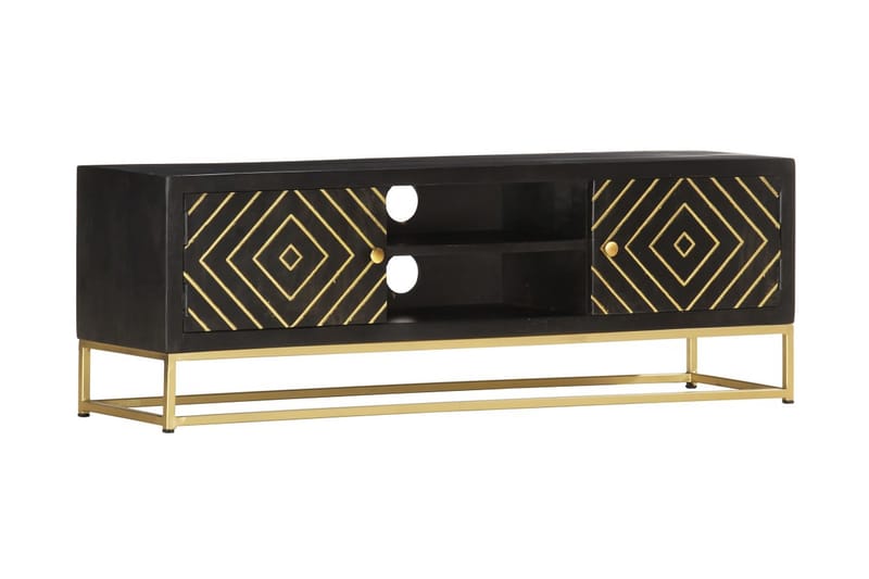 TV-bänk svart och guld 120x30x40 cm massivt mangoträ - Svart - Möbler - Vardagsrum - Tv-möbler & mediamöbler - Tv-bänkar