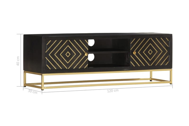 TV-bänk svart och guld 120x30x40 cm massivt mangoträ - Svart - Möbler - Vardagsrum - Tv-möbler & mediamöbler - Tv-bänkar