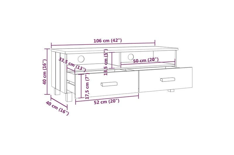 TV-bänk vit 106x40x40 cm massiv furu - Vit - Möbler - Vardagsrum - Tv-möbler & mediamöbler - Tv-bänkar