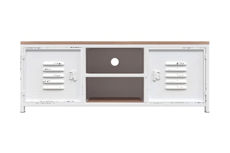 Tv-bänk vit 110x30x40 cm järn och massivt granträ - Vit - Möbler - Vardagsrum - Tv-möbler & mediamöbler - Tv-bänkar