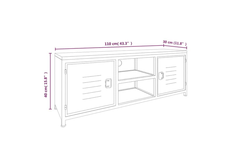 Tv-bänk vit 110x30x40 cm järn och massivt granträ - Vit - Tv-bänkar