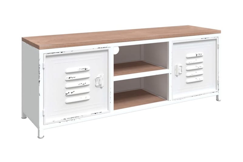 Tv-bänk vit 110x30x40 cm järn och massivt granträ - Vit - Möbler - Vardagsrum - Tv-möbler & mediamöbler - Tv-bänkar