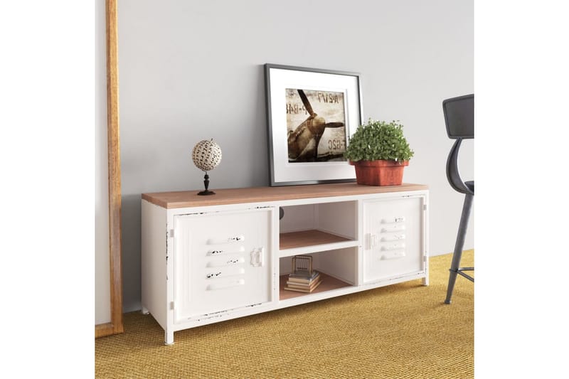 Tv-bänk vit 110x30x40 cm järn och massivt granträ - Vit - Möbler - Vardagsrum - Tv-möbler & mediamöbler - Tv-bänkar