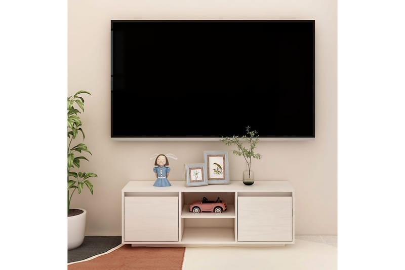 TV-bänk vit 110x30x40 cm massiv furu - Vit - Tv-bänkar