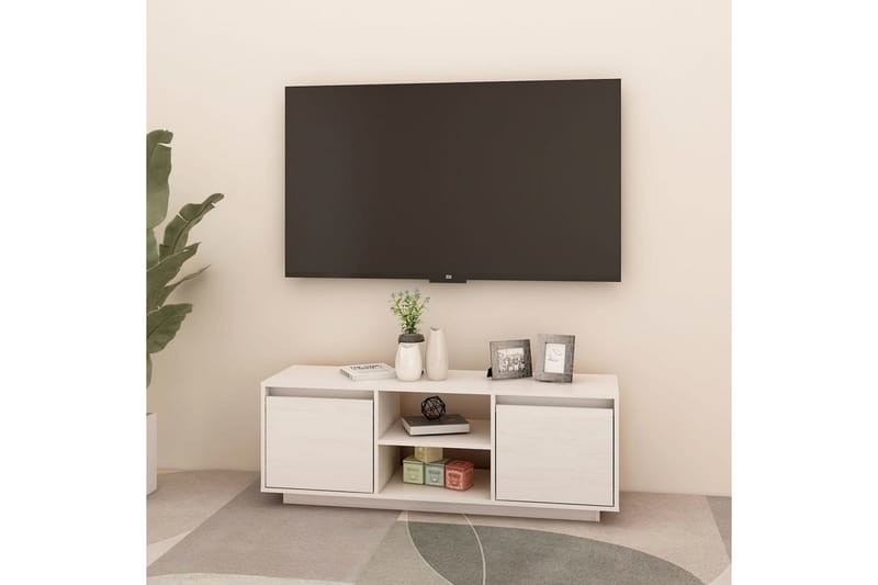 TV-bänk vit 110x30x40 cm massiv furu - Vit - Tv-bänkar