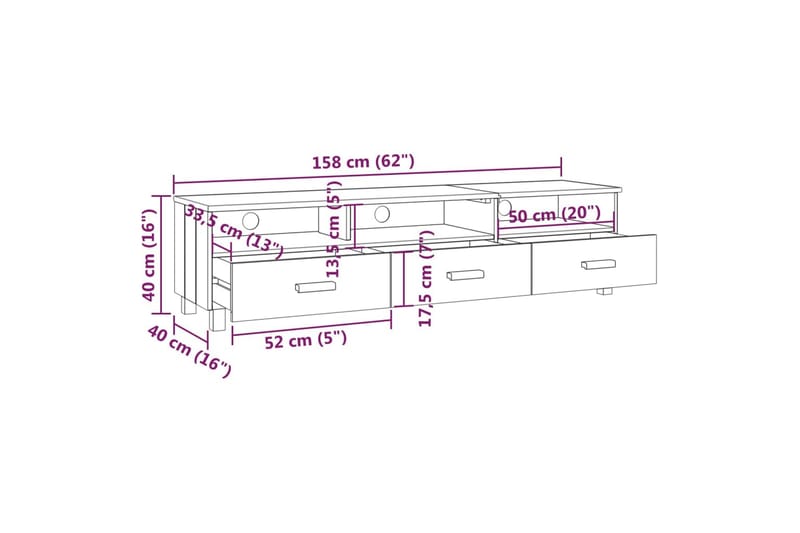 TV-bänk vit 158x40x40 cm massiv furu - Vit - Möbler - Vardagsrum - Tv-möbler & mediamöbler - Tv-bänkar