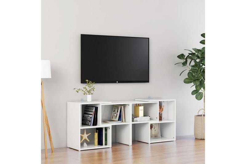 TV-bänk vit högglans 104x30x52 cm spånskiva - Vit - Tv-bänkar
