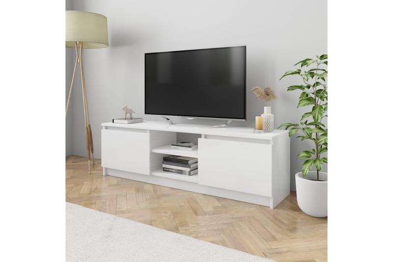 TV-bänk vit högglans 120x30x35,5 cm spånskiva - Vit - Tv-bänkar