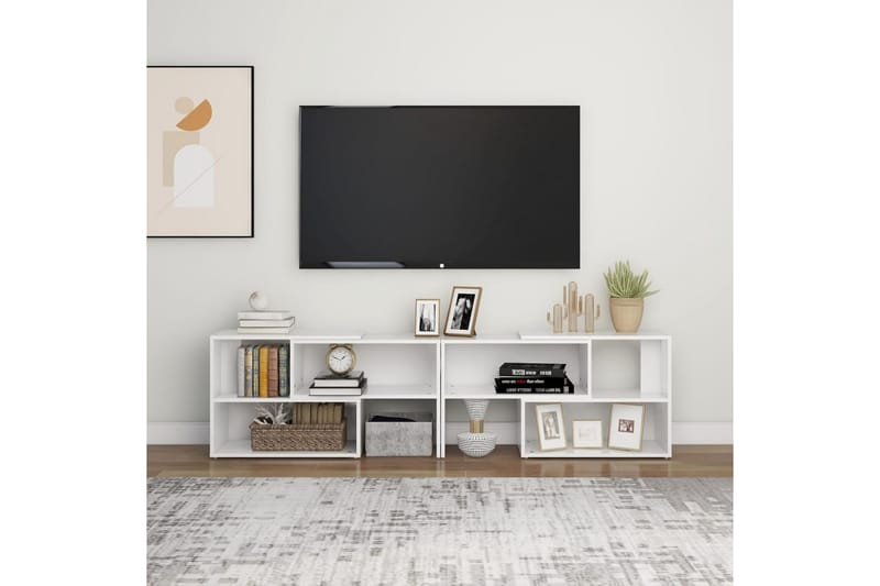TV-bänk vit högglans 149x30x52 cm spånskiva - Vit - Tv-bänkar