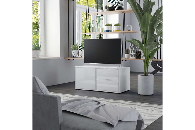 TV-bänk vit högglans 80x34x36 cm spånskiva - Vit - Möbler - Vardagsrum - Tv-möbler & mediamöbler - Tv-bänkar