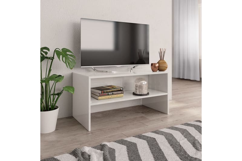TV-bänk vit högglans 80x40x40 cm spånskiva - Vit - Tv-bänkar