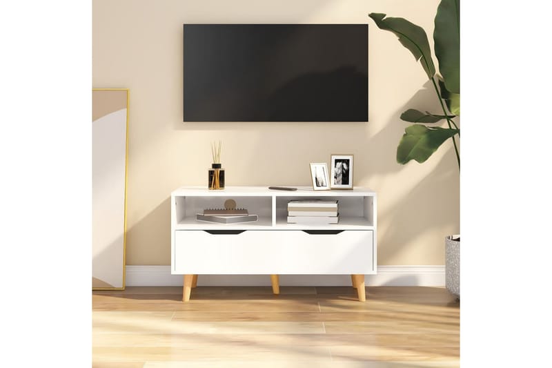 Tv-bänk vit högglans 90x40x48,5 cm spånskiva - Vit - Tv-bänkar