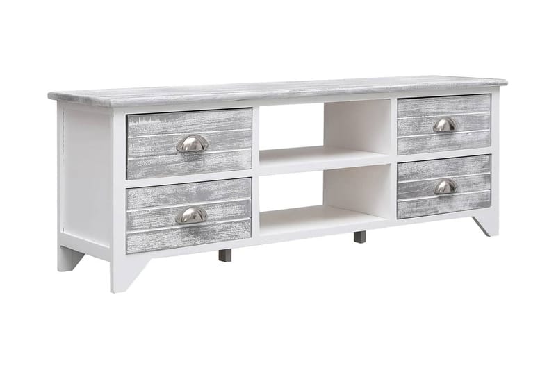 TV-bänk vit och grå 108x30x40 cm massivt kejsarträ - Grå - Möbler - Vardagsrum - Tv-möbler & mediamöbler - Tv-bänkar
