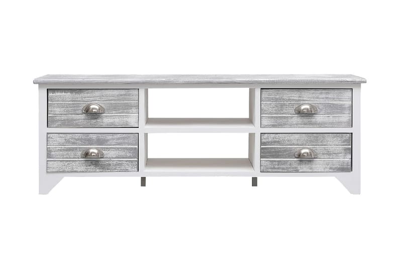 TV-bänk vit och grå 108x30x40 cm massivt kejsarträ - Grå - Möbler - Vardagsrum - Tv-möbler & mediamöbler - Tv-bänkar