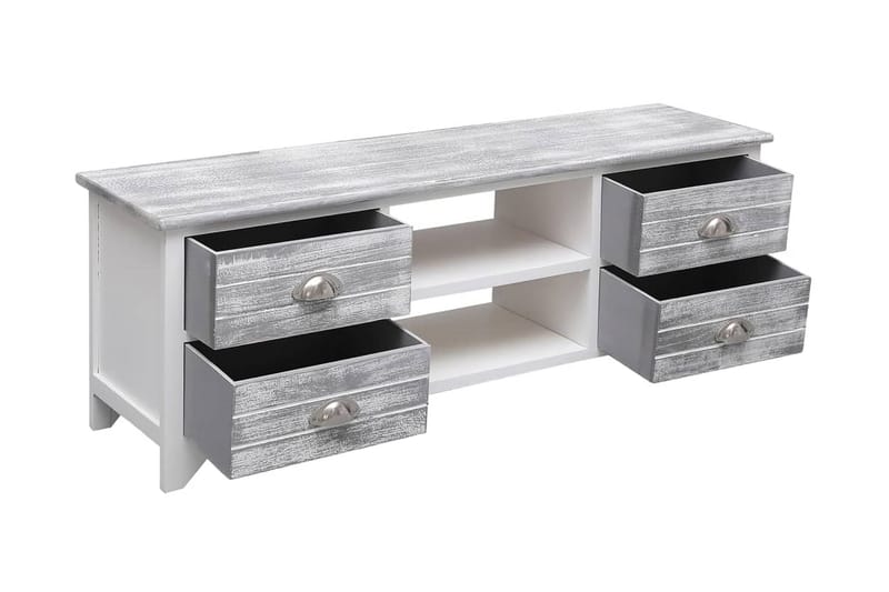 TV-bänk vit och grå 108x30x40 cm massivt kejsarträ - Grå - Möbler - Vardagsrum - Tv-möbler & mediamöbler - Tv-bänkar