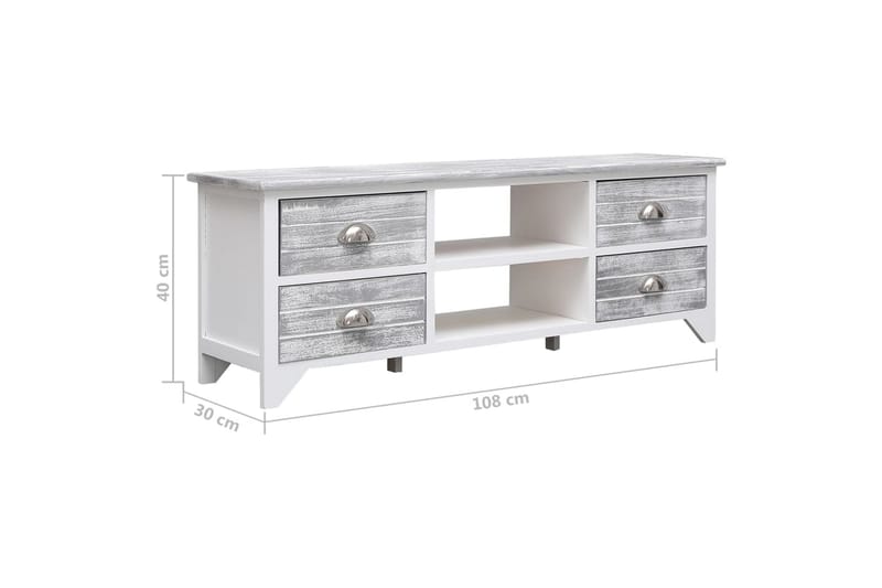 TV-bänk vit och grå 108x30x40 cm massivt kejsarträ - Grå - Möbler - Vardagsrum - Tv-möbler & mediamöbler - Tv-bänkar