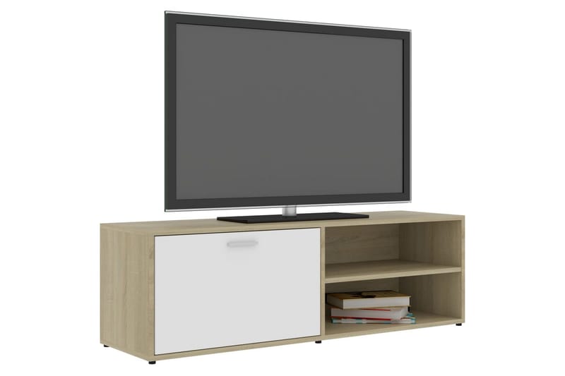 TV-bänk vit och sonoma-ek 120x34x37 cm spånskiva - Vit - Tv-bänkar