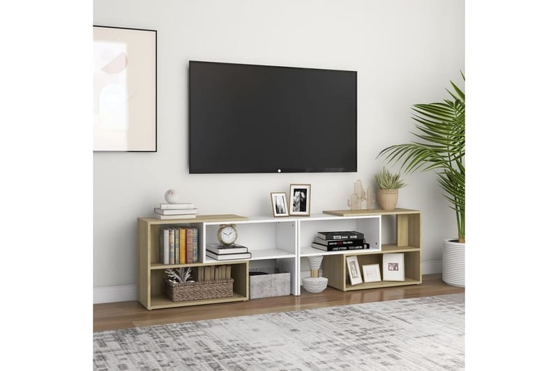 TV-bänk vit och sonoma-ek 149x30x52 cm spånskiva - Vit - Tv-bänkar