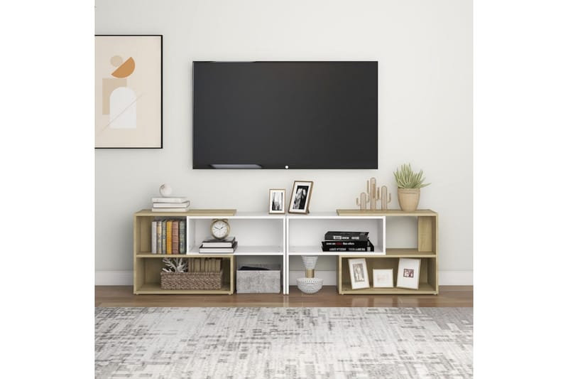 TV-bänk vit och sonoma-ek 149x30x52 cm spånskiva - Vit - Tv-bänkar