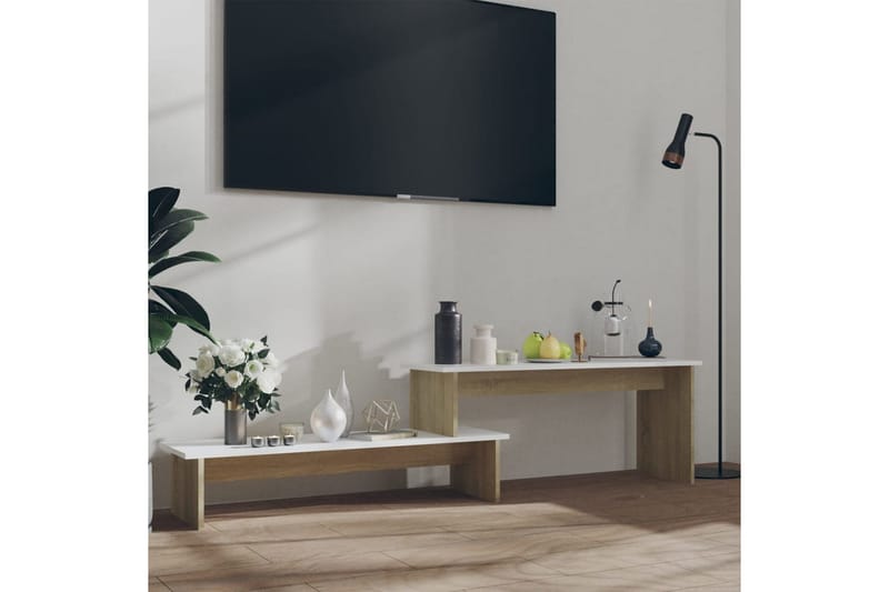 TV-bänk vit och sonoma ek 180x30x43 cm spånskiva - Brun - Tv-bänkar