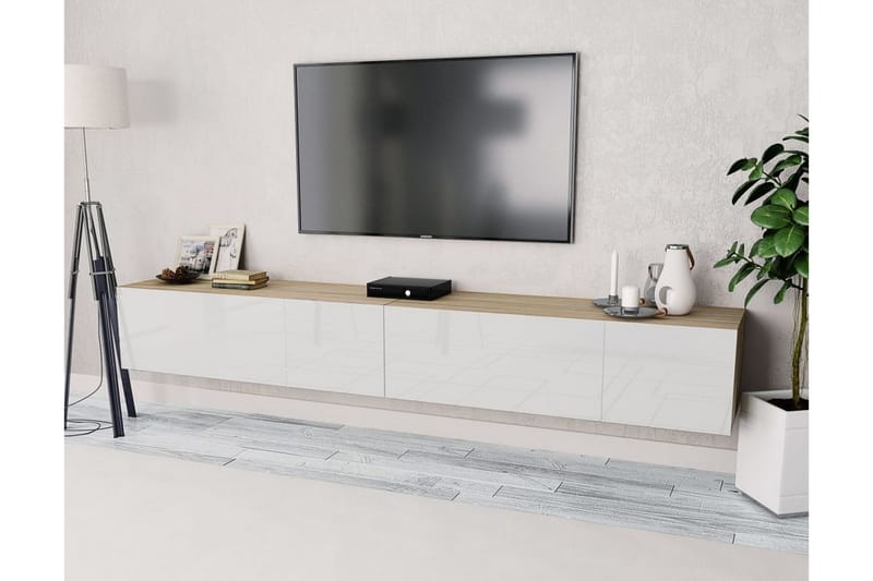 TV-bänkar 2 st spånskiva 120x40x34 cm vit högglans ek - Vit - Möbler - Vardagsrum - Tv-möbler & mediamöbler - Tv-bänkar