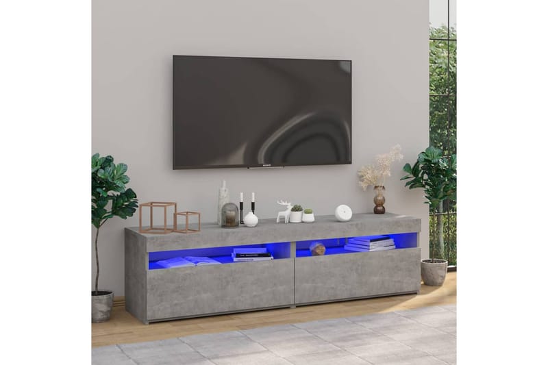 Tv-bänkar med LED-belysning 2 st betonggrå 75x35x40 cm - Grå - Tv-bänkar