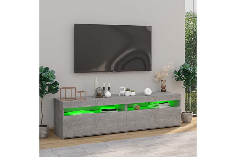 Tv-bänkar med LED-belysning 2 st betonggrå 75x35x40 cm - Grå - Tv-bänkar