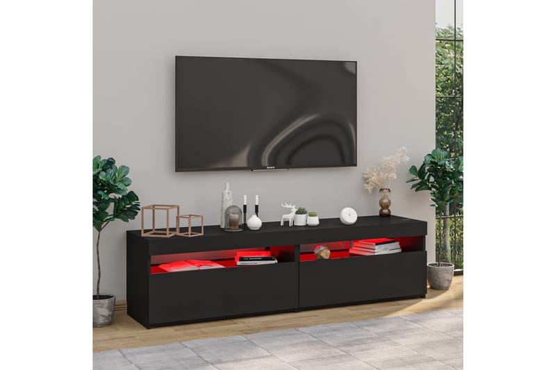 Tv-bänkar med LED-belysning 2 st svart 75x35x40 cm - Svart - Tv-bänkar