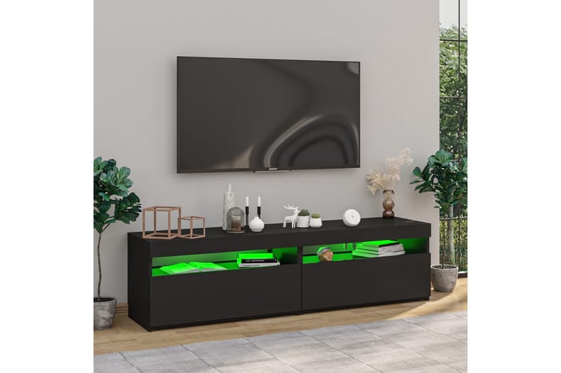 Tv-bänkar med LED-belysning 2 st svart 75x35x40 cm - Svart - Tv-bänkar