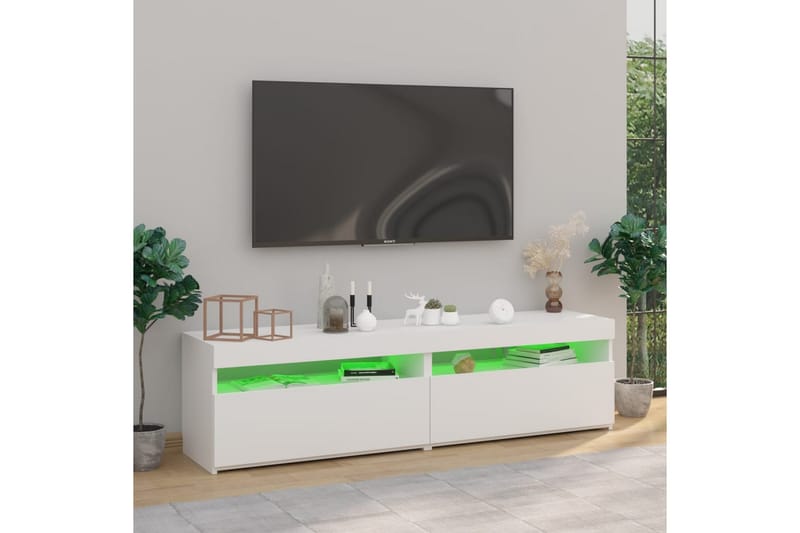 Tv-bänkar med LED-belysning 2 st vit högglans 75x35x40 cm - Vit - Tv-bänkar