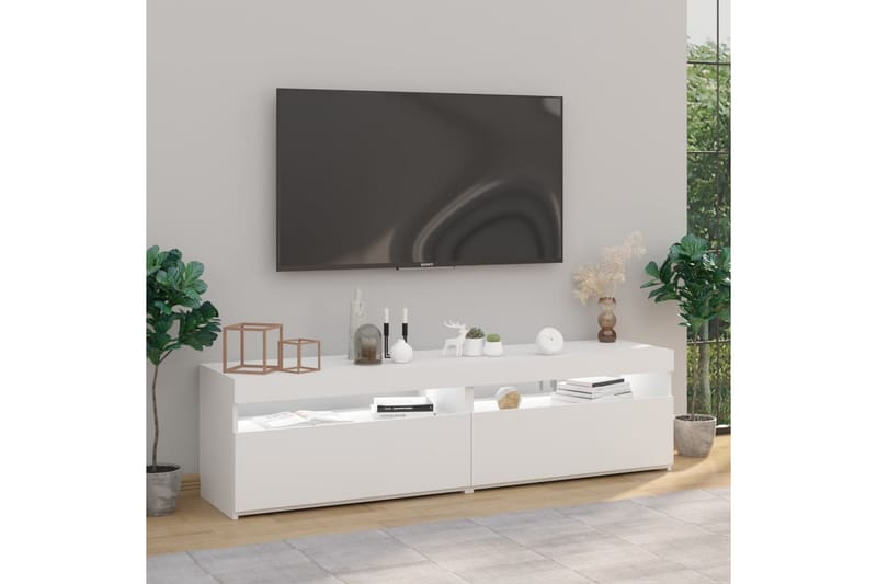 Tv-bänkar med LED-belysning 2 st vit högglans 75x35x40 cm - Vit - Tv-bänkar