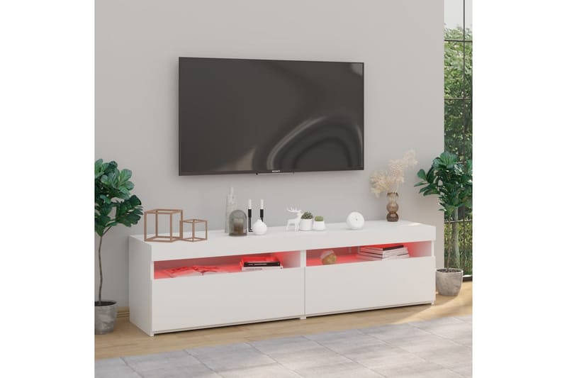 Tv-bänkar med LED-belysning 2 st vit högglans 75x35x40 cm - Vit - Tv-bänkar