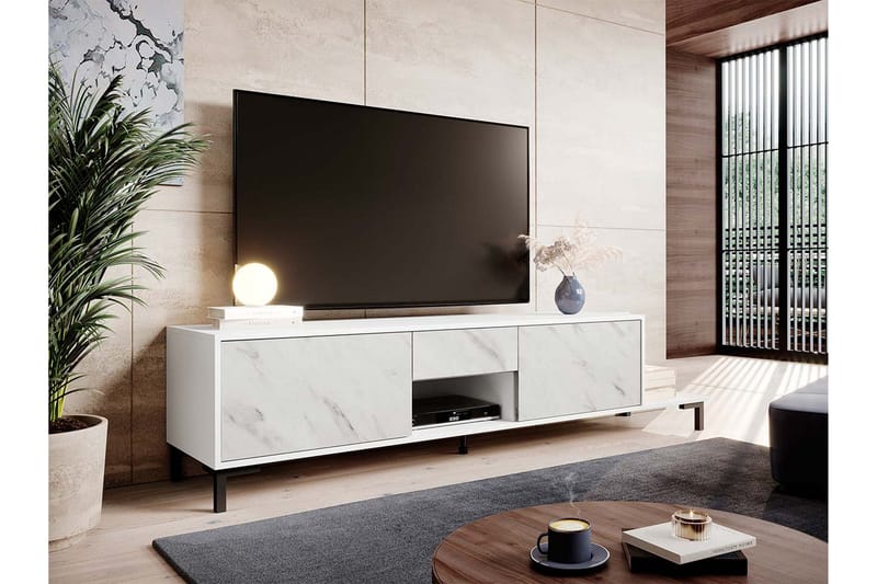 Tv Golvstående Tv Bänk 195 cm med Förvaring i Trä - Vit - Möbler - Vardagsrum - Tv-möbler & mediamöbler - Tv-bänkar