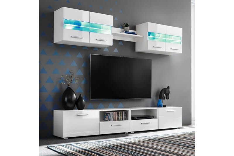 TV-möbel 5 delar med LED-belysning högglans vit - Vit - Tv-bänkar