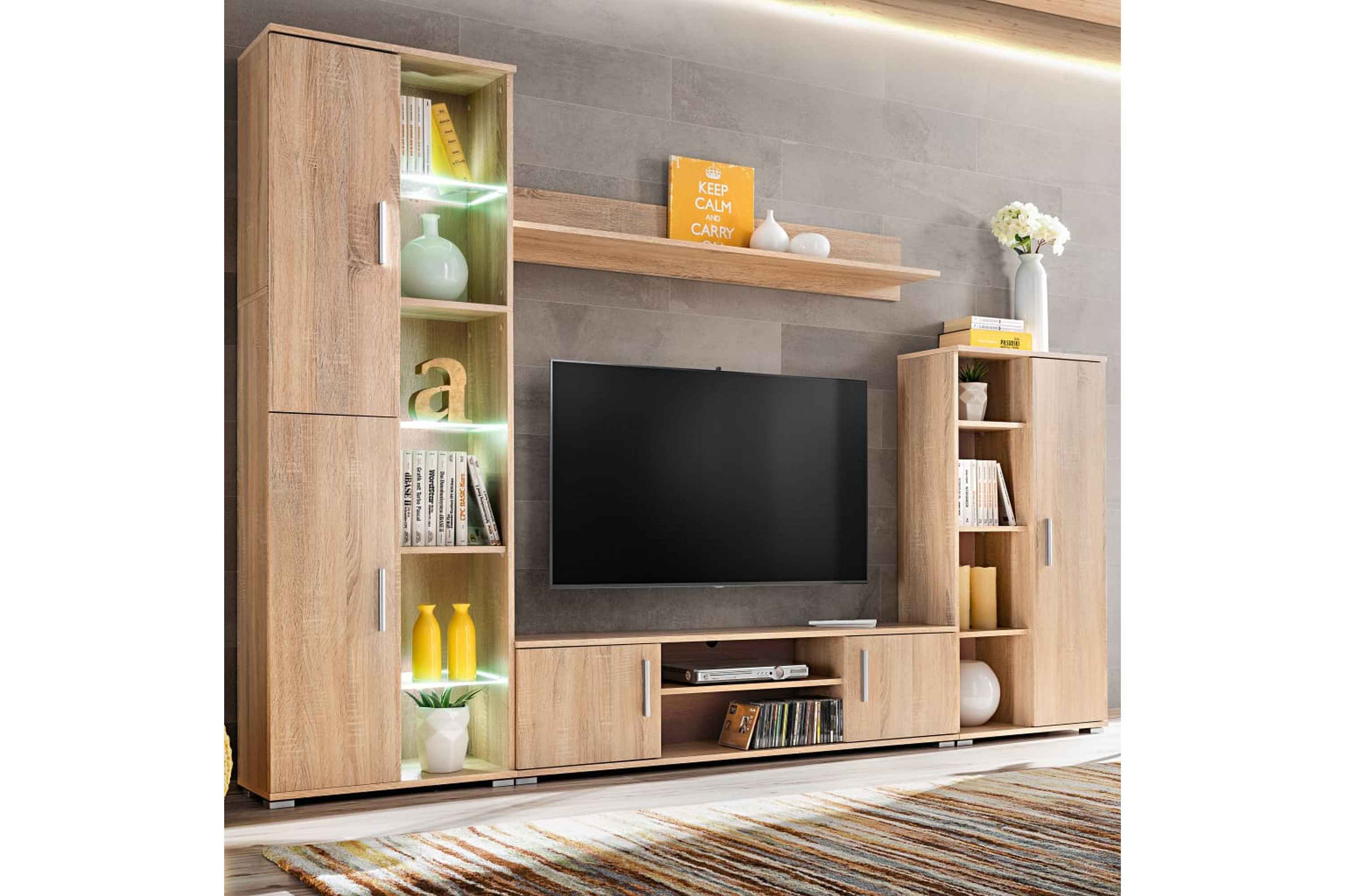 TV-möbel med LED-belysning sonoma-ek – Brun