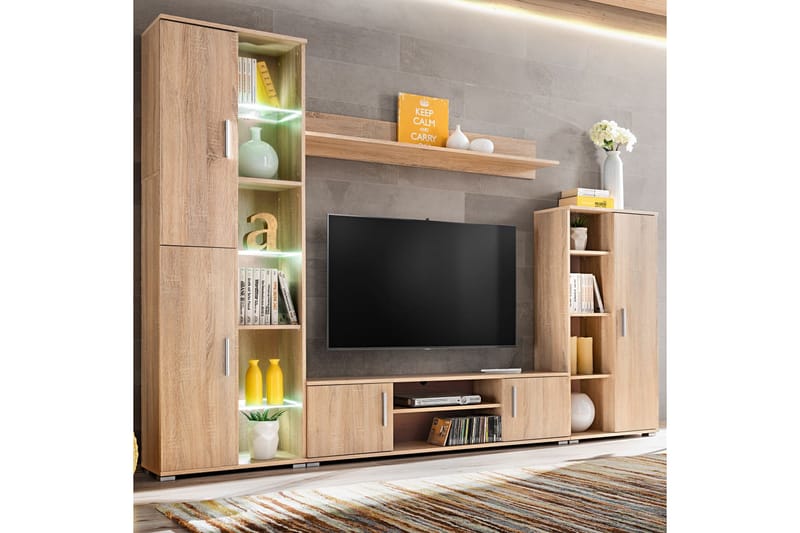 TV-möbel med LED-belysning sonoma-ek - Brun - Möbler - Vardagsrum - Tv-möbler & mediamöbler - Tv-bänkar