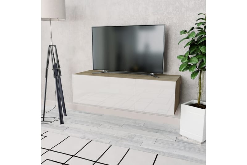 TV-möbel spånskiva 120x40x34 cm ek och vit högglans - Brun - Möbler - Vardagsrum - Tv-möbler & mediamöbler - Tv-bänkar