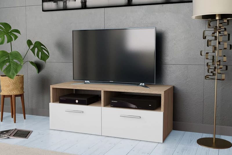 TV-möbel spånskiva 95x35x36 cm ek och vit - Brun - Tv-bänkar