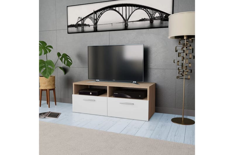 TV-möbel spånskiva 95x35x36 cm ek och vit - Brun - Tv-bänkar