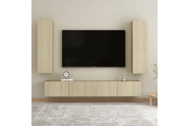 TV-skåp 2 st sonoma-ek 30,5x30x110 cm spånskiva - Brun - Tv-bänkar