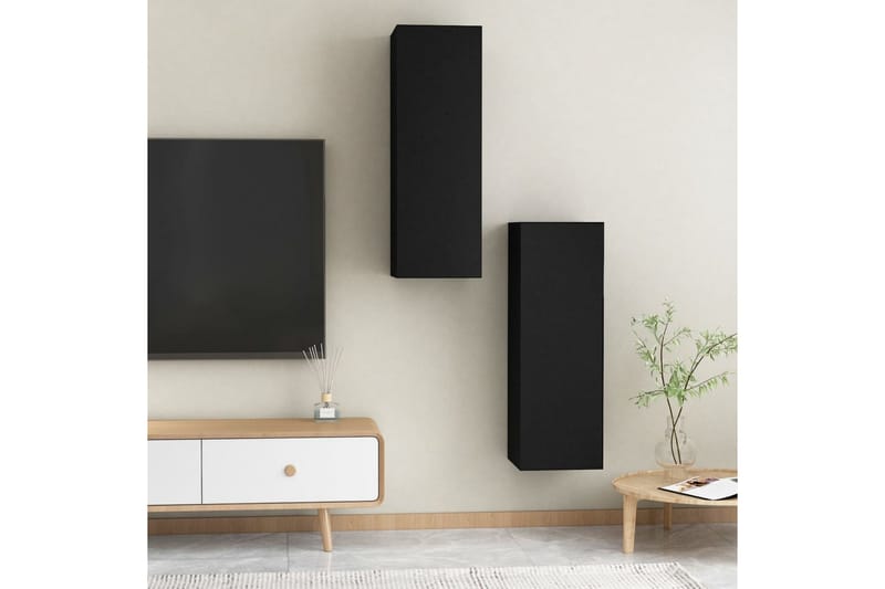 TV-skåp 2 st svart 30,5x30x90 cm spånskiva - Svart - Möbler - Vardagsrum - Tv-möbler & mediamöbler - Tv-bänkar