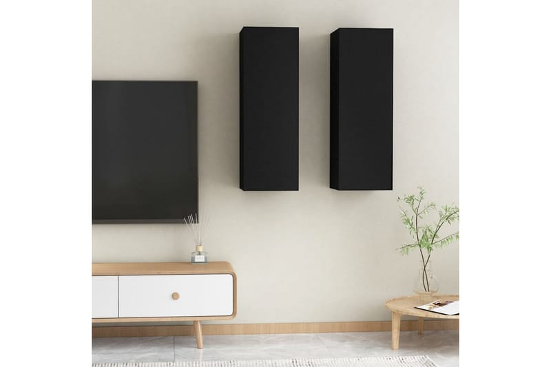 TV-skåp 2 st svart 30,5x30x90 cm spånskiva - Svart - Möbler - Vardagsrum - Tv-möbler & mediamöbler - Tv-bänkar