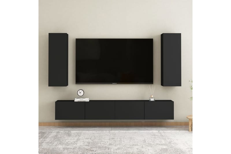 TV-skåp 2 st svart 30,5x30x90 cm spånskiva - Svart - Tv-bänkar