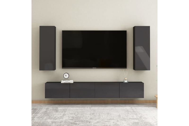 TV-skåp grå högglans 30,5x30x90 cm spånskiva - Grå - Tv-bänkar