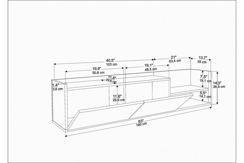 UKHAND Tv-bänk 160x36,8 cm Vit - Tv-bänkar