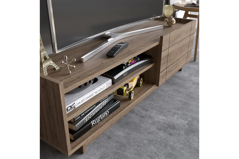 Ulica Tv-bänk 140 cm Dörr + 3 Hyllor - Mörkbrun - Möbler - Vardagsrum - Tv-möbler & mediamöbler - Tv-bänkar